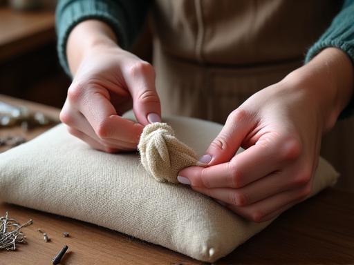 Artigiano al lavoro su un'imbottitura tradizionale.
